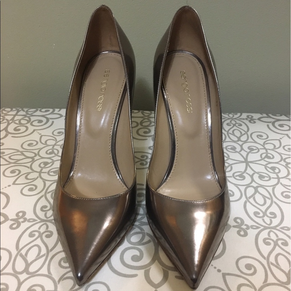 Sergio Rossi Metallic Bronze Pointed Pump EU 39 US 8.5